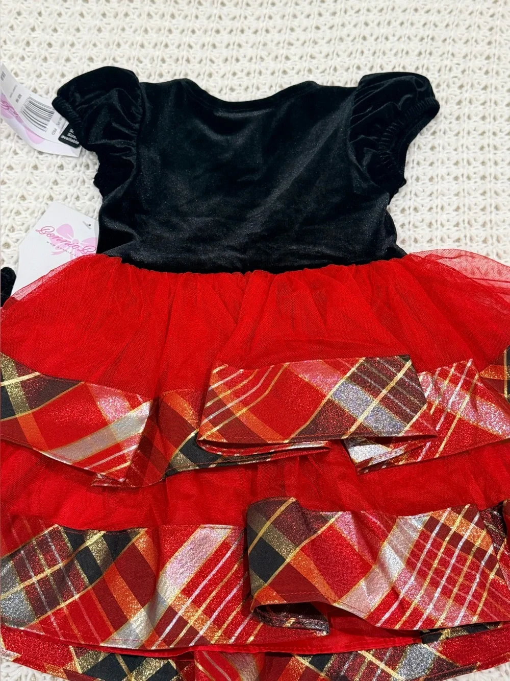 Bonnie baby girl holiday dress with a black velvet bodice & layered skirt sz 18m
